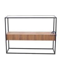 طاولة مدخل كونسول سطح زجاج وتحت قشرة جوز