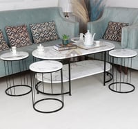 طقم طاولة شكل بيضاوي مع 4 طاولات خدمة السطح خشب شب...