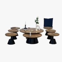 طقم طاولة ارضي 8 قطعه لون القاعدة اسود السطح خشب ل...