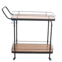 عربية تقديم دورين معدن لون اسود سطح خشب لون بني