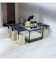 طقم طاولة مع 6 خدمة بديل رخام