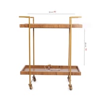عربة تقديم دورين خشب لون بني وقواعد حديد لون ذهبي