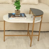 طاولة خدمة دورين قواعد حديد لون ذهبي وسطح خشب لون...