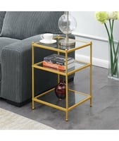 طاولة جانبية 45×45×75 لون ذهبي سطح زجاج شفاف