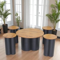 طقم طاولة قاعدة حديد سطح خشب بني