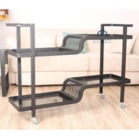 عربة تقديم قص ليزر لون اسود مطفي سطح زجاج اسود شفا...