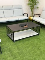 منقل اسود مع رف سيراميك للحطب