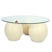 طاولة تقديم رخام صناعي خشن بشكل كرة لون بيج سطح زج...