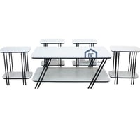 طقم طاولة مع 4 خدمة لون ابيض واسود سطج خشب لون ابي...