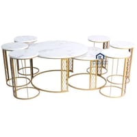 طقم طاولات 6 قطعه لون >هبي مع سطح خشب لون ابيض