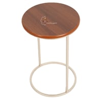 طاولة خدمة شكل دائري قاعدة حديد لون مكس السطح خشب...