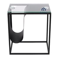 طاولة تقديم مع 4 طاولات خدمة لون اسود سطح زجاج شفا...