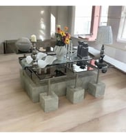 طاولة قهوة مع 6 طاولات خدمة بديل رخام سطح مراية