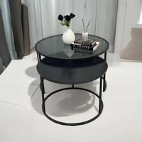 طقم طاولتين اسود سطح خشب وزجاج