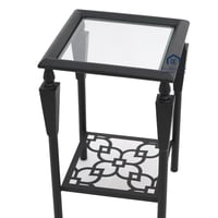 طاولة خدمة دورين قاعدة معدن لون اسود سطح زجاج شفاف