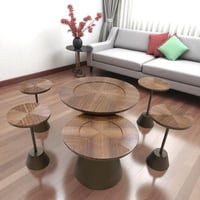 طقم طاولة ضيافة 6 قطعه لون نحاسي سطح قشرة جوز