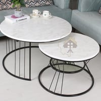 طقم طاولتين قواعد لون أسود وسطح خشب لون أبيض