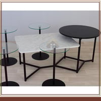 طقم طاولة متداخلة مع 4 طاولات خدمة لون أسود سطح زج...
