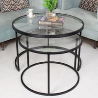 طقم طاولتين تقديم لون أسود سطح زجاج