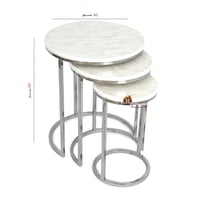 طقم طاولات خدمة استيل لون أبيض وسطح خشب شبيه الرخا...