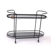 عربة تقديم ترولي دورين سطح زجاج شفاف أسود شكل بيضا...