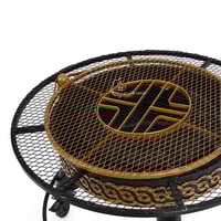 منقل شوي حطب دائري متحرك لون اسود مع ذهبي