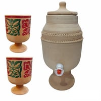 ترمس فخار مع 2 كاسات