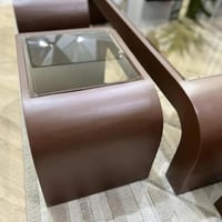 طقم طاولات قهوة ارضية مع 6 مقاعد خدمة زجاج عسلي