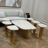 طقم طاولات قهوة فاخر بتصميم رخامي - مثالي للضيافة