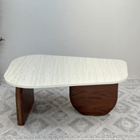 طاولة قهوه سطح بديل الرخام ملمس ناعم قاعدة الخشب س...