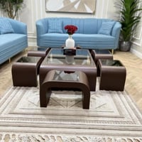 طقم طاولات قهوة ارضية مع 6 مقاعد خدمة زجاج عسلي