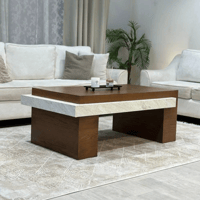 طاولة تقديم خشب سنديان بني بتفاصيل رخامية – تصميم...