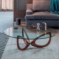 طاولة ضيافة خشب بني سطح زجاج شفاف - بتصميم أنيق وف...