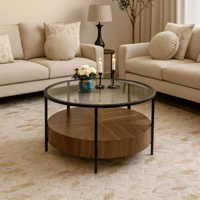 طاولة ضيافة خشب قشرة جوز الهند سطح زجاج شفاف