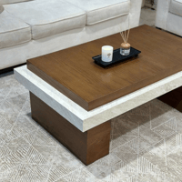 طاولة تقديم خشب سنديان بني بتفاصيل رخامية – تصميم...