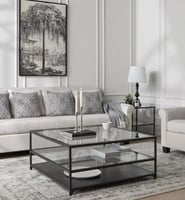 طاولة ضيافة سطح سفلي حديد أسود 3 دور مع سطح زجاج ش...