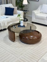 طاوله اساسيه مفرد زجاج بني مع خشب بكفرات