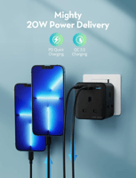 شاحن RAVPOWER 20W متعدد المنافذ – 3 منافذ اثنين Us...