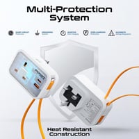 أقوى شاحن مقبس AC متعدد الوظائف مع كابل USB-C مدمج...