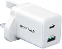 شاحن جداري بقوة 20 W منفذين PD - راف باور