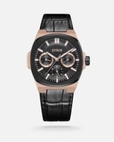 ساعه ZYROS رجاليه بسير جلد اسود مع روز قولد