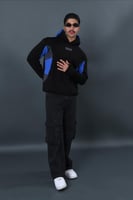 هودي دبل كاب أسود وأزرق Double Cap Tricolor Hoodie