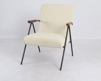 كرسي مفرد قماش بيج جوانب خشب