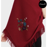 شال أحمر عقيقي صوف كشميري مع صوف تركي تطريز يدوي 7...