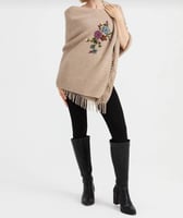 شال بيج غامق صوف كشميري مع صوف تركي تطريز يدوي 70×...