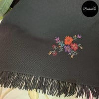 شال أسود صوف كشميري مع صوف تركي تطريز يدوي 70×180س...