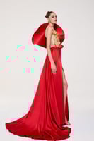 فستان طويل من الكريب بلا أكمام مع تطريز بصدر من لي...