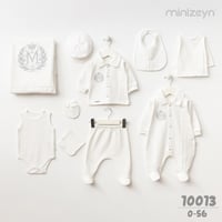 طقم مواليد ولادي ملكي 10 قطع - قطن طبيعي بتطريز شع...