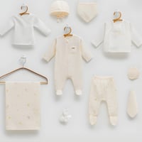 طقم مواليد استقبال 10 قطع بنقشة - و بربتوز سكري لح...