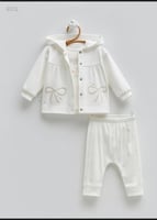 طقم شتوي 3 قطع قطن بجاكيت وقبعة للمواليد - صناعة ت...